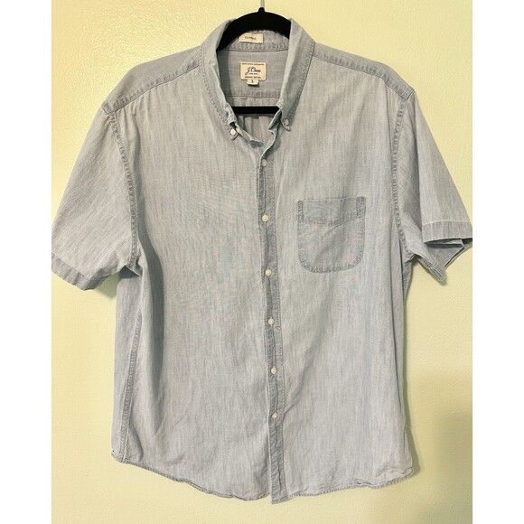 J. Crew Jeans Mens SS Chambray Button Shirt Sz‎ L Blue/Lightweight/Classic - Picture 1 of 13